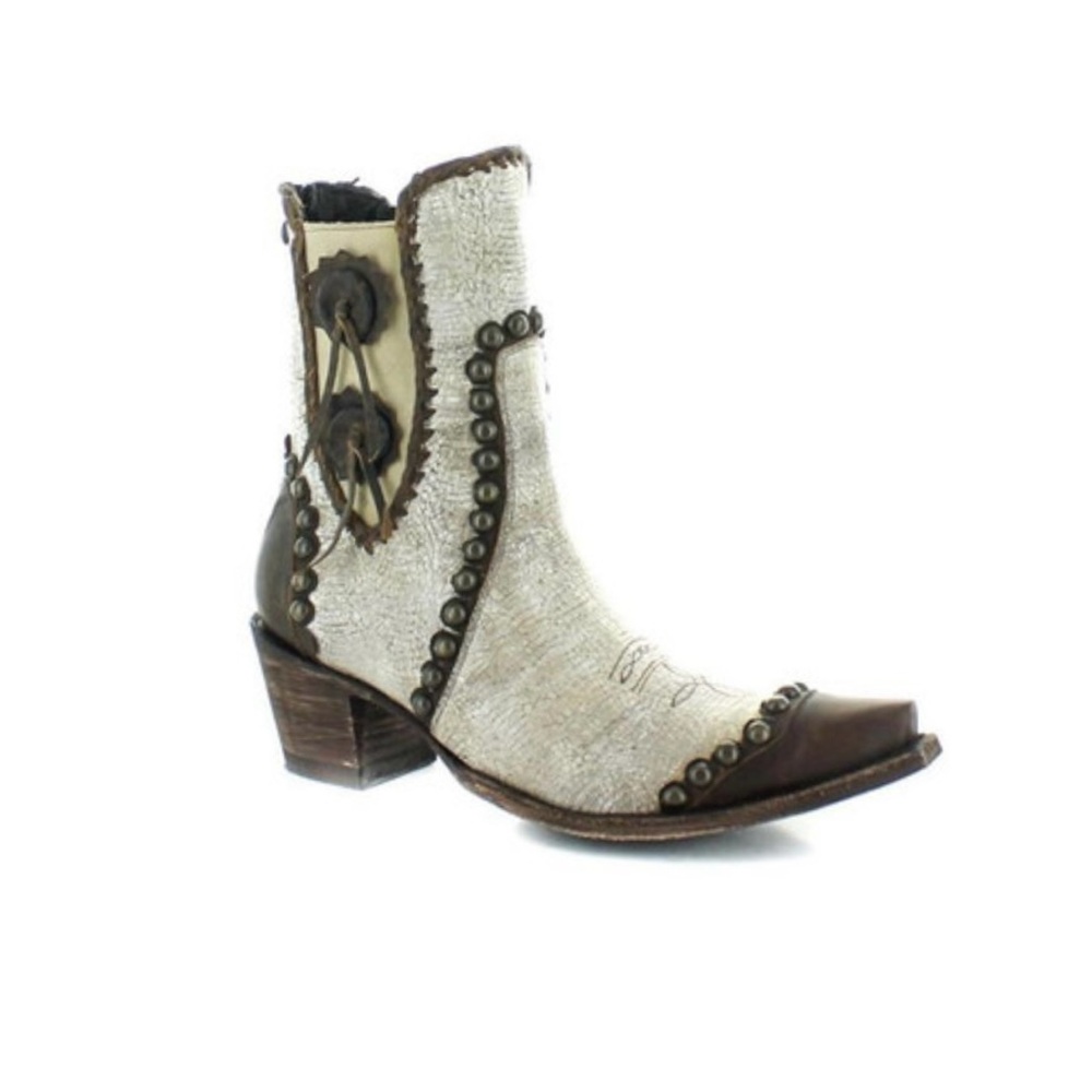 Double D Ranch Old Gringo ~ Size 10 ~ White & Brown Studded Ankle Boots ~ New - Picture 6 of 16